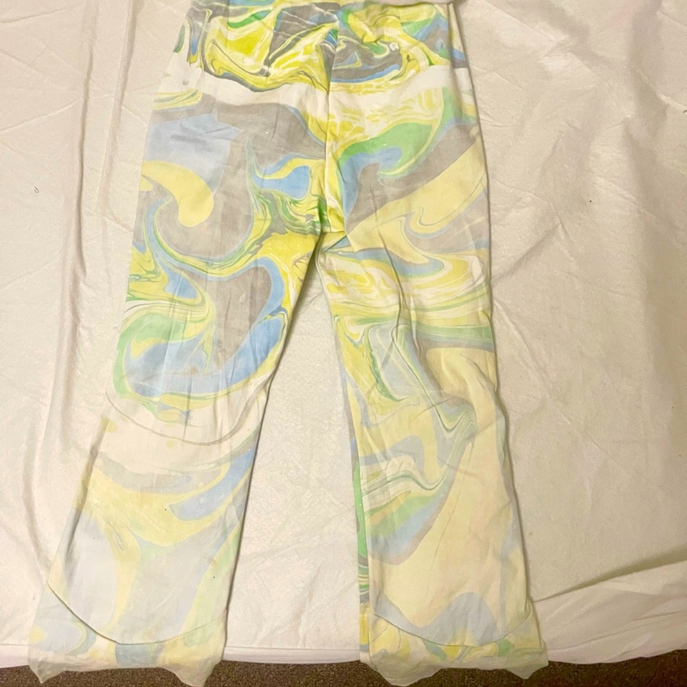 Marble-Yellow Unisex Pants with Rhinestone details